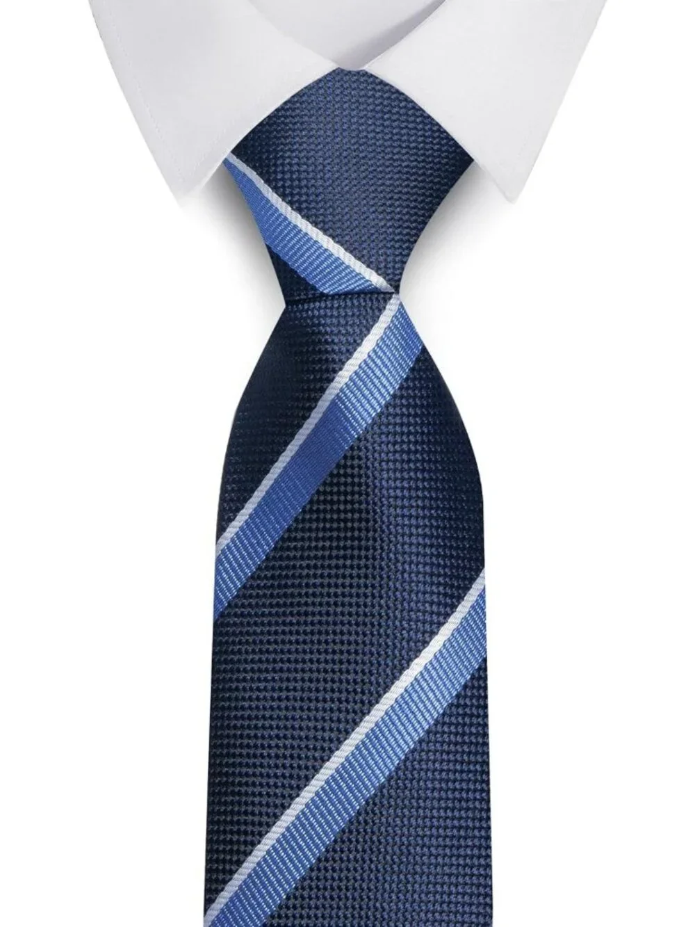 Mens Blue & Black 100% Microfiber Regimental Striped Formal Necktie For Business